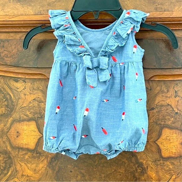 Cat & Jack Red White and Blue Popsicle Jean Bubble Romper onesie Size 0-3 Months - Picture 3 of 17